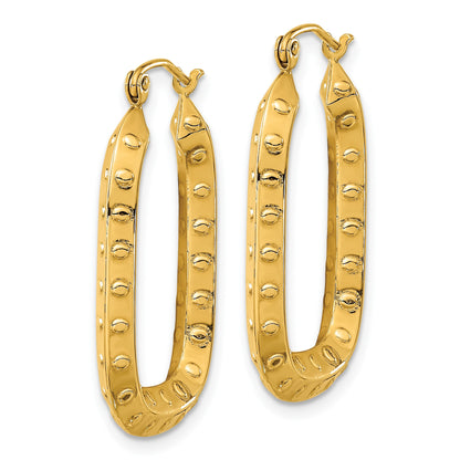 14k 2.5x31mm Polished Textured Rectangle Hoop Earrings