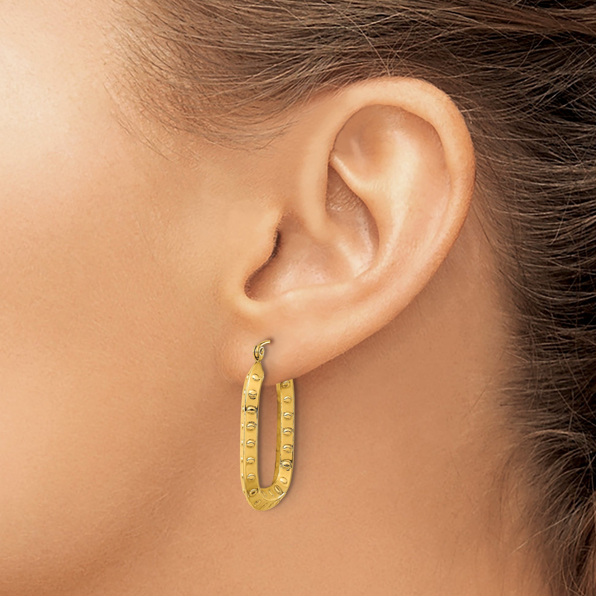 14k 2.5x31mm Polished Textured Rectangle Hoop Earrings