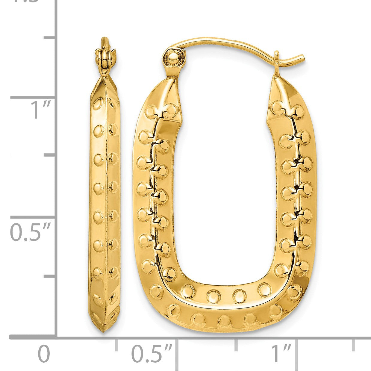 14k 2.5x31mm Polished Textured Rectangle Hoop Earrings