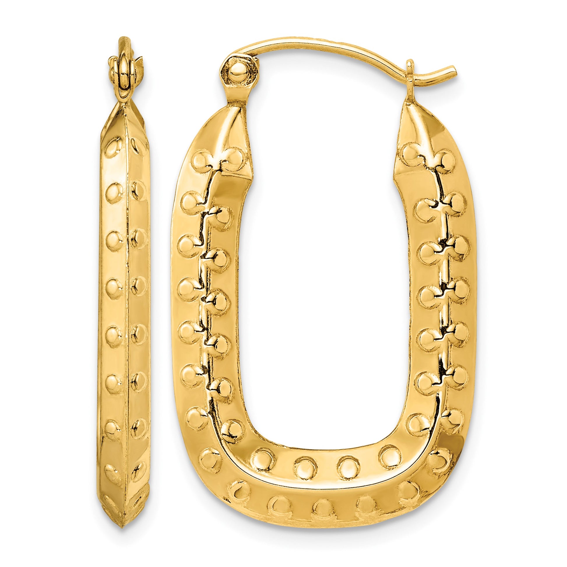 14k 2.5x31mm Polished Textured Rectangle Hoop Earrings