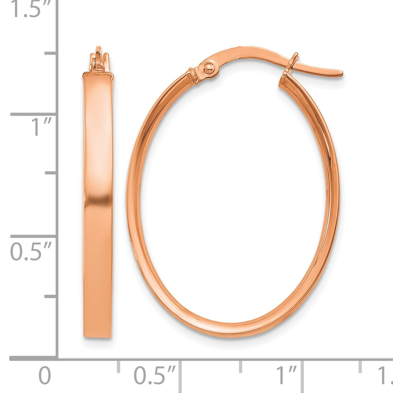 14K Rose Gold 3x30mm Oval Tube Hoop Earrings