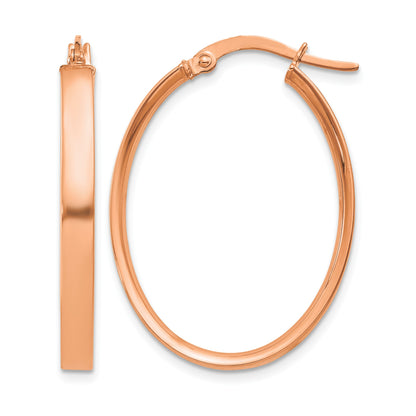 14K Rose Gold 3x30mm Oval Tube Hoop Earrings