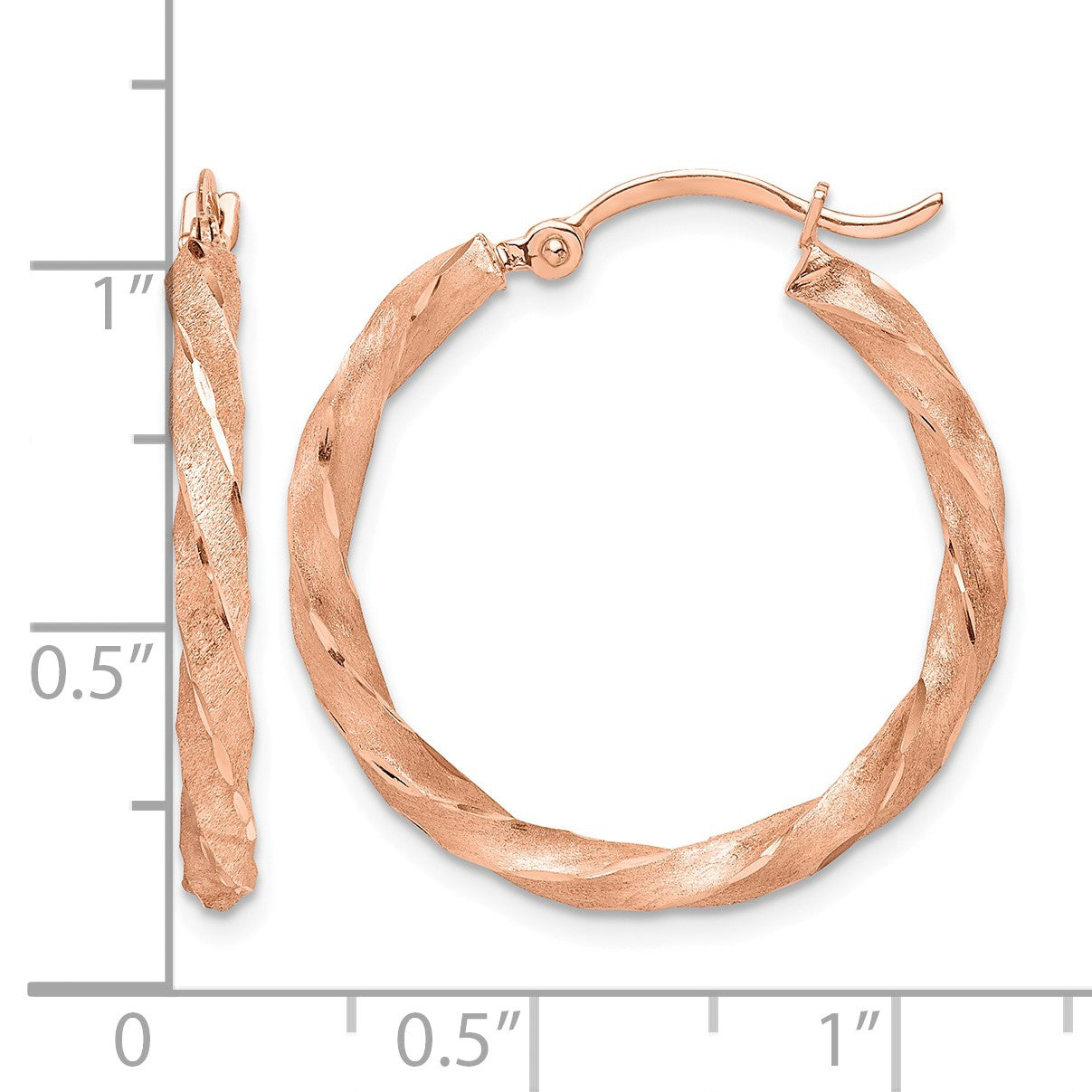14K Rose Gold Twisted Satin Diamond-Cut Hoop Earrings