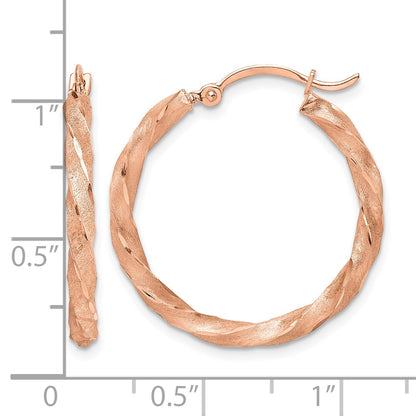 14K Rose Gold Twisted Satin Diamond-Cut Hoop Earrings