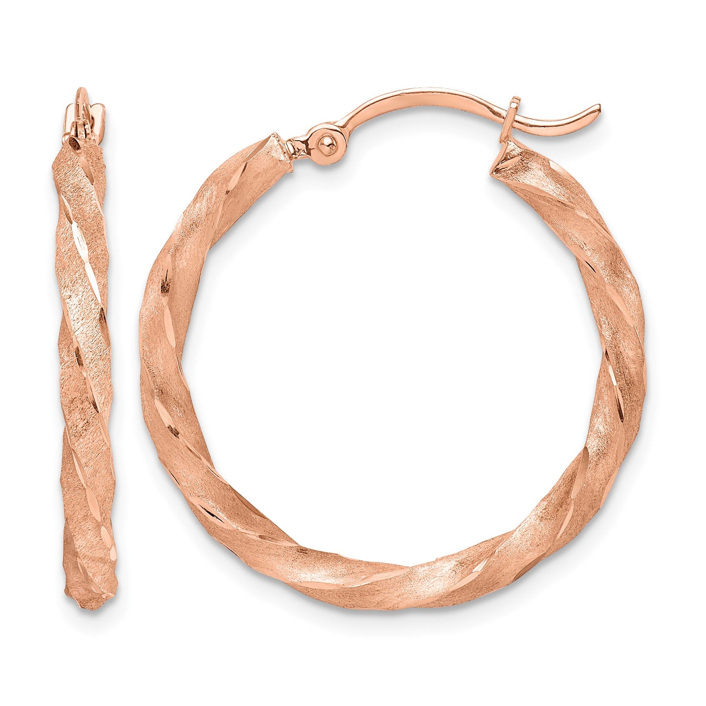 14K Rose Gold Twisted Satin Diamond-Cut Hoop Earrings