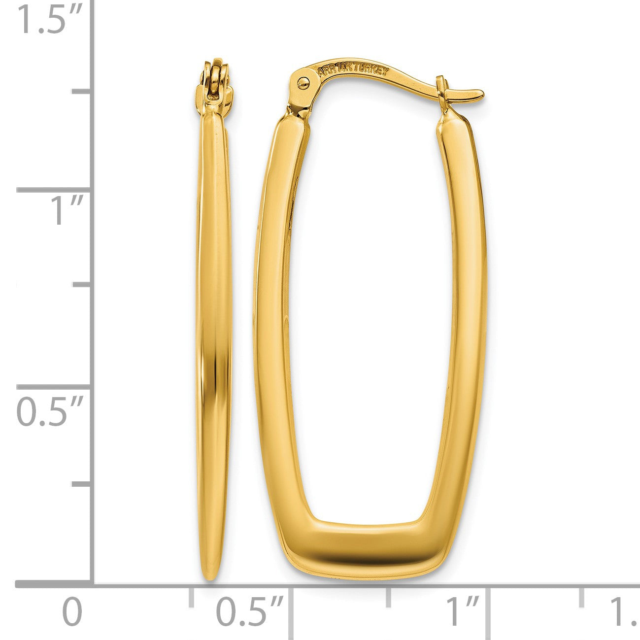 14k 2.25x31mm Polished Rectangle Tube Hoop Earrings