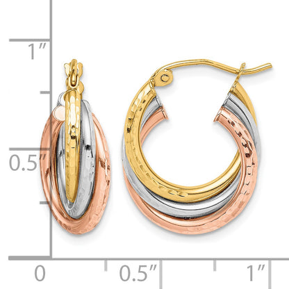14k Tri-color Textured Triple Hoop Earrings
