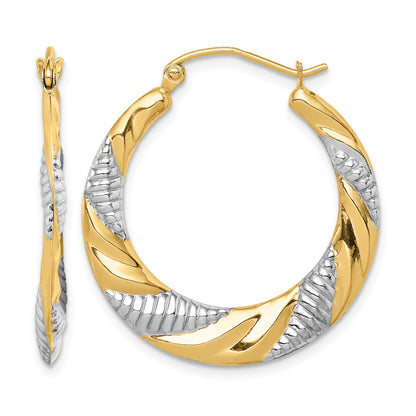 14K & Rhodium Textured Stamped Hoop Earrings