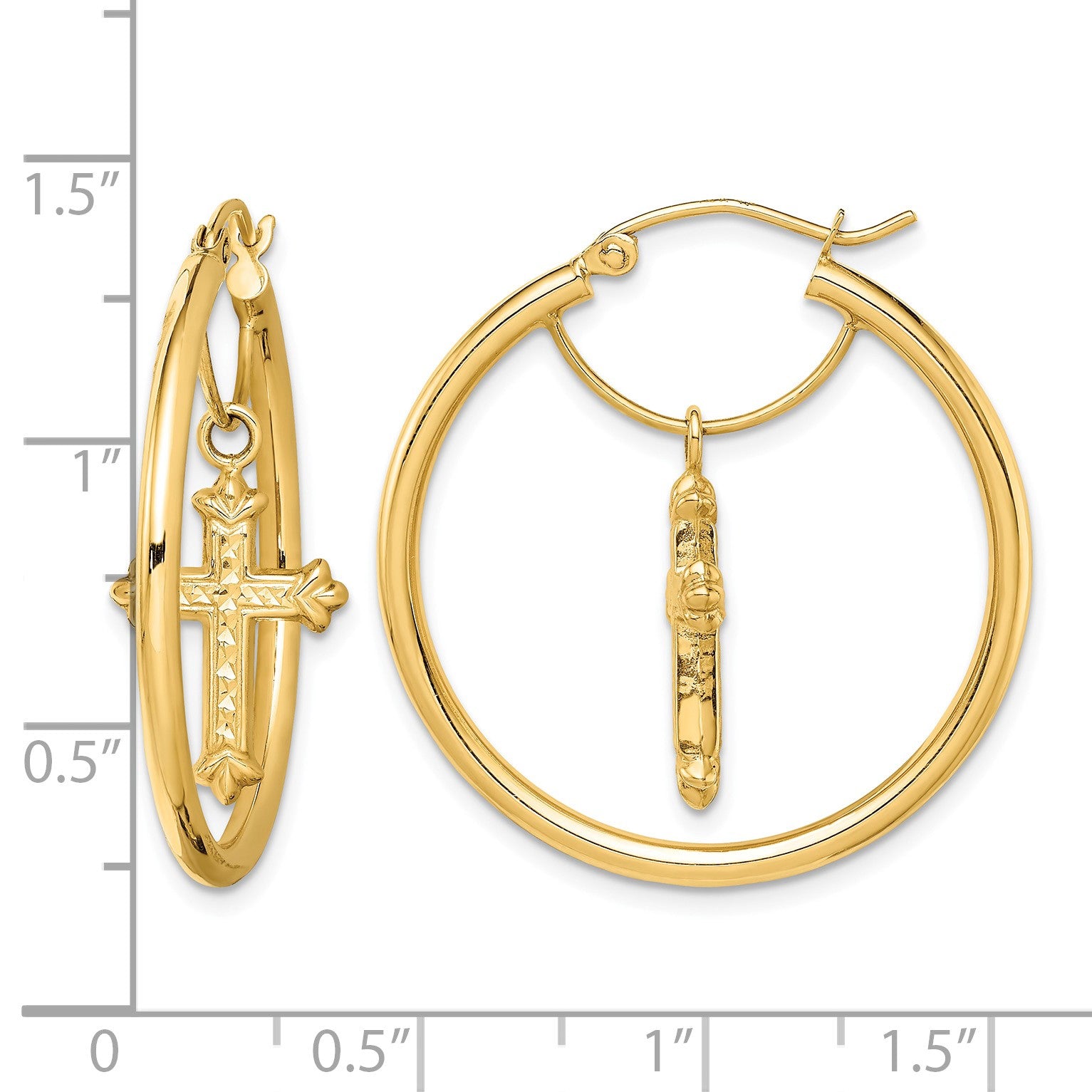 14k with D/C Cross Dangle Hoop Earrings