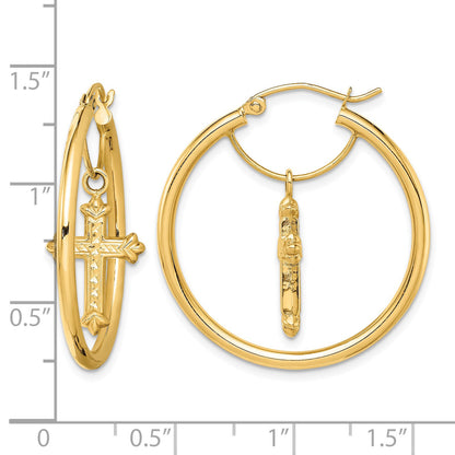 14k with D/C Cross Dangle Hoop Earrings