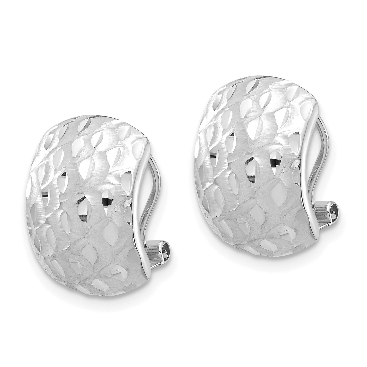 14K White Gold 10x14mm Textured Omega Back Earrings