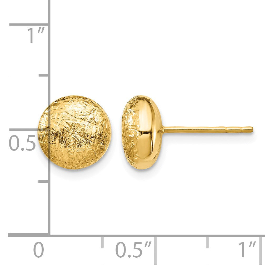 14K 8mm Scratch-Finish Hollow Round Button Post Earrings