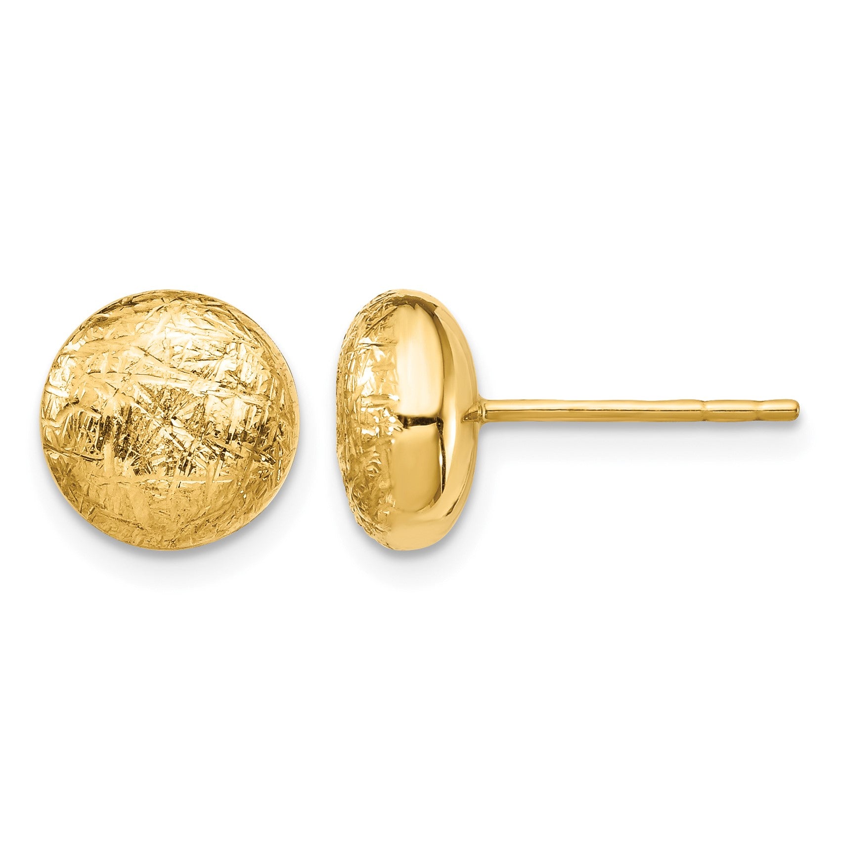 14K 8mm Scratch-Finish Hollow Round Button Post Earrings