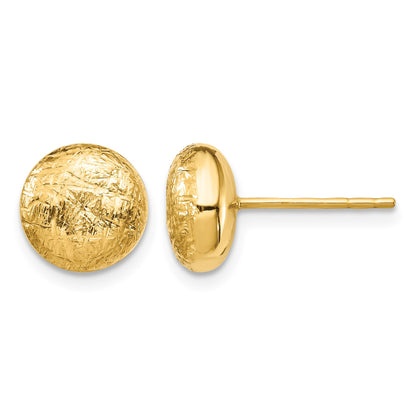 14K 8mm Scratch-Finish Hollow Round Button Post Earrings