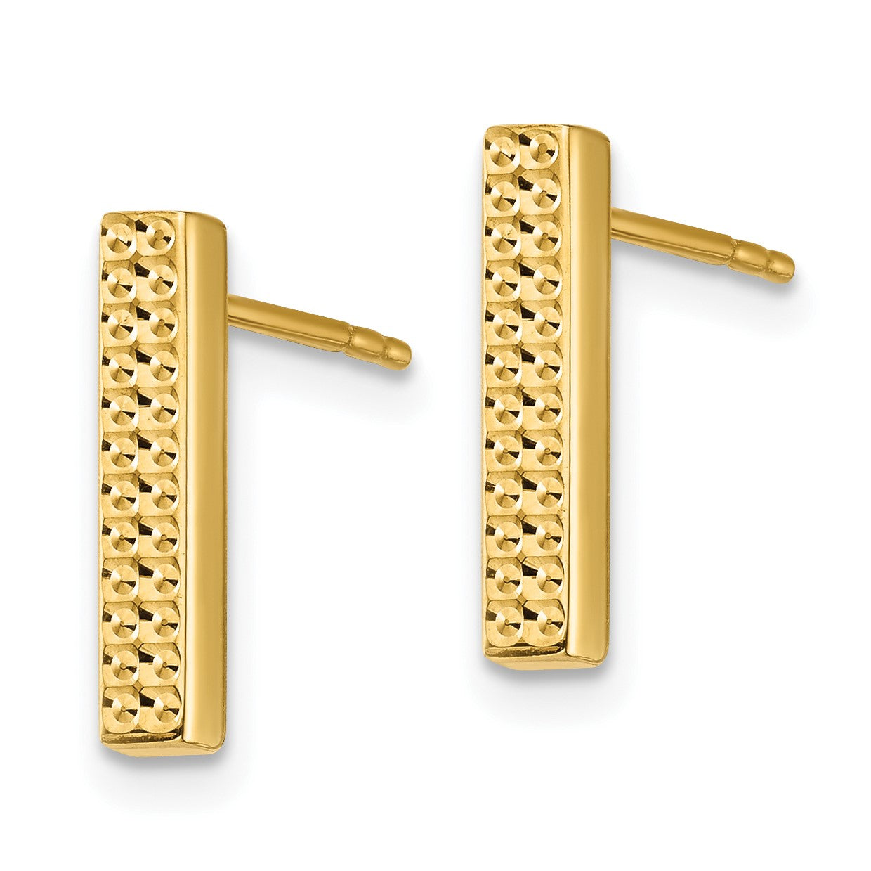 14K Textured 2.5x12mm Bar Post Earrings