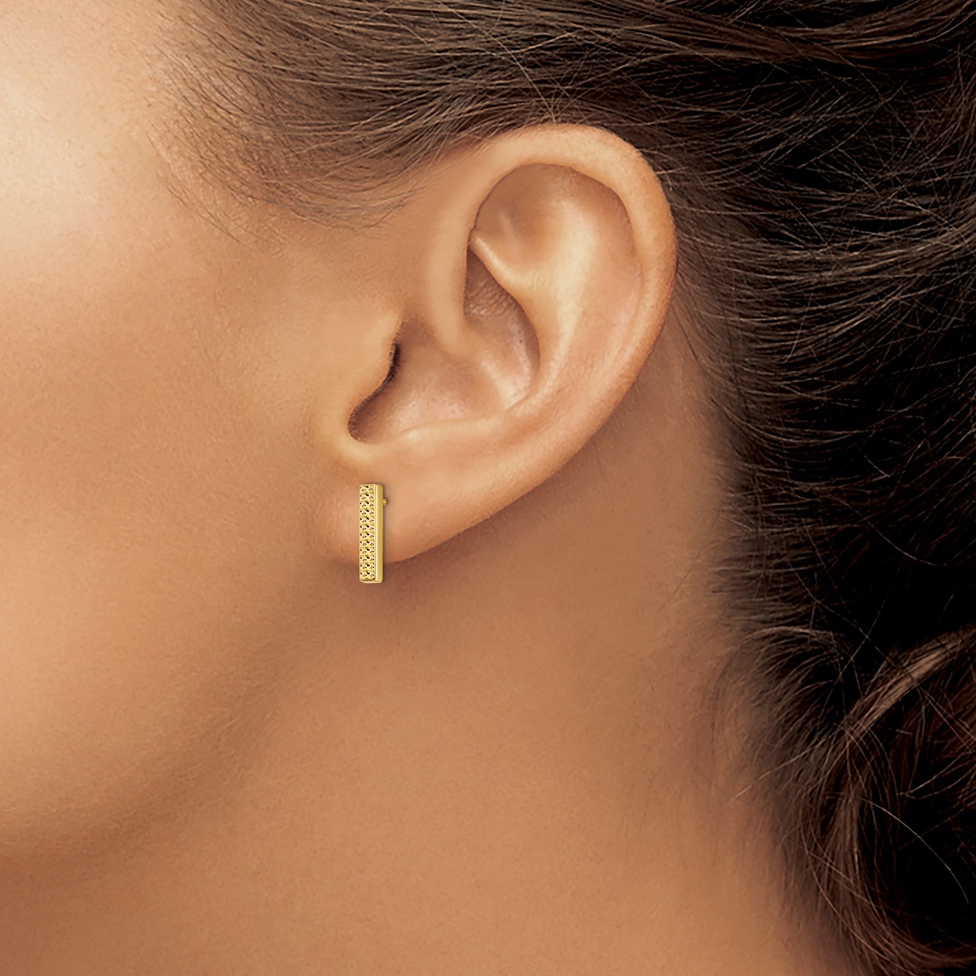 14K Textured 2.5x12mm Bar Post Earrings