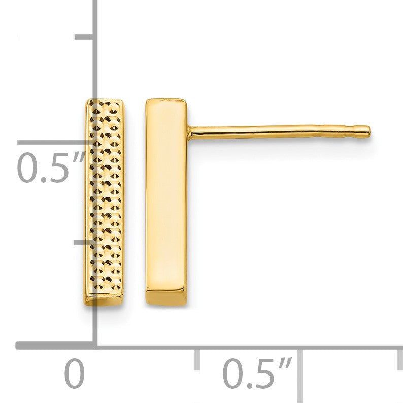 14K Textured 2.5x12mm Bar Post Earrings