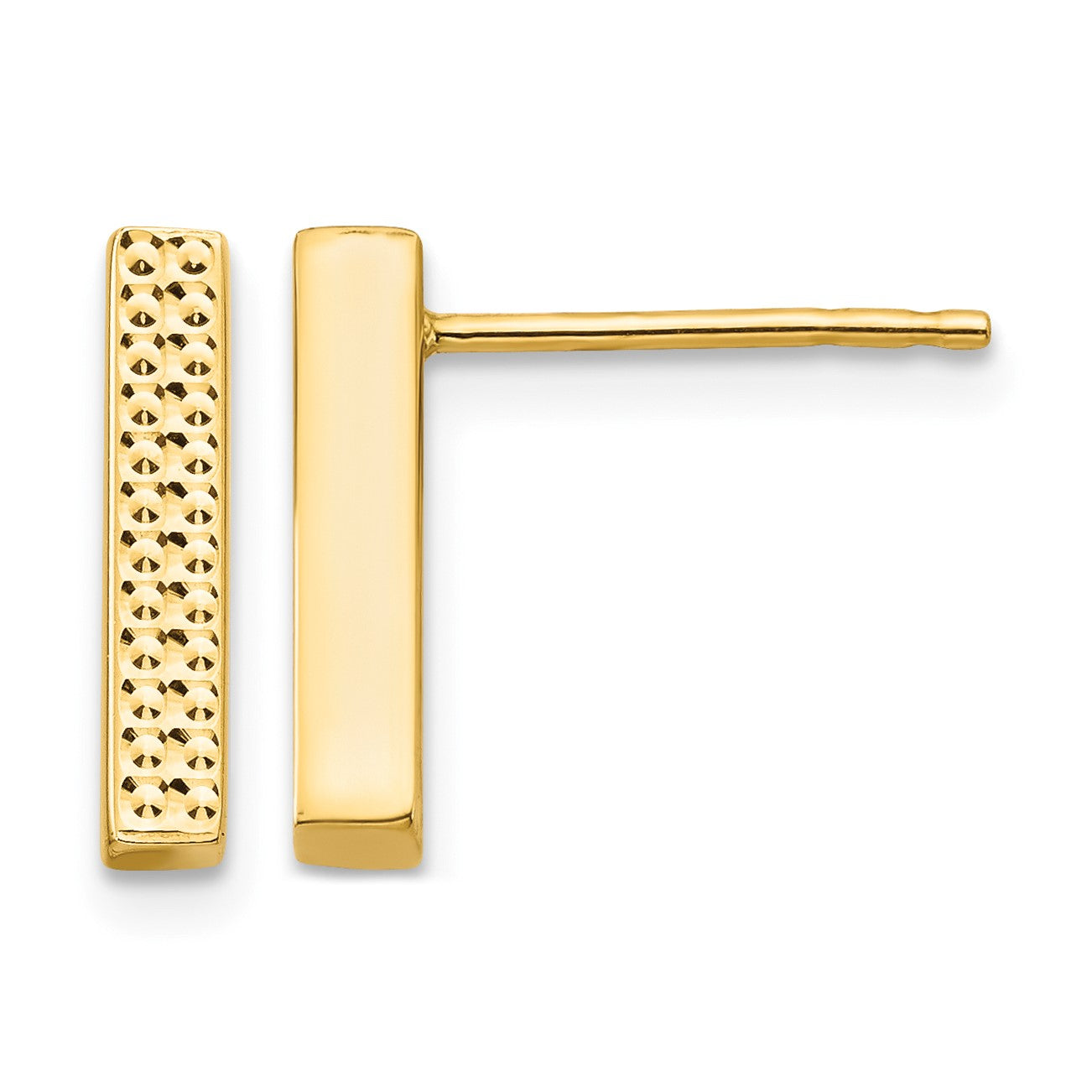 14K Textured 2.5x12mm Bar Post Earrings
