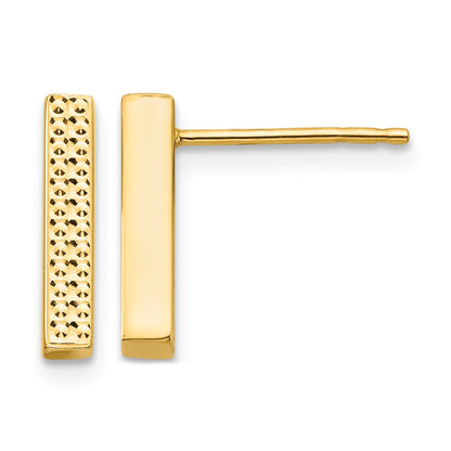 14K Textured 2.5x12mm Bar Post Earrings