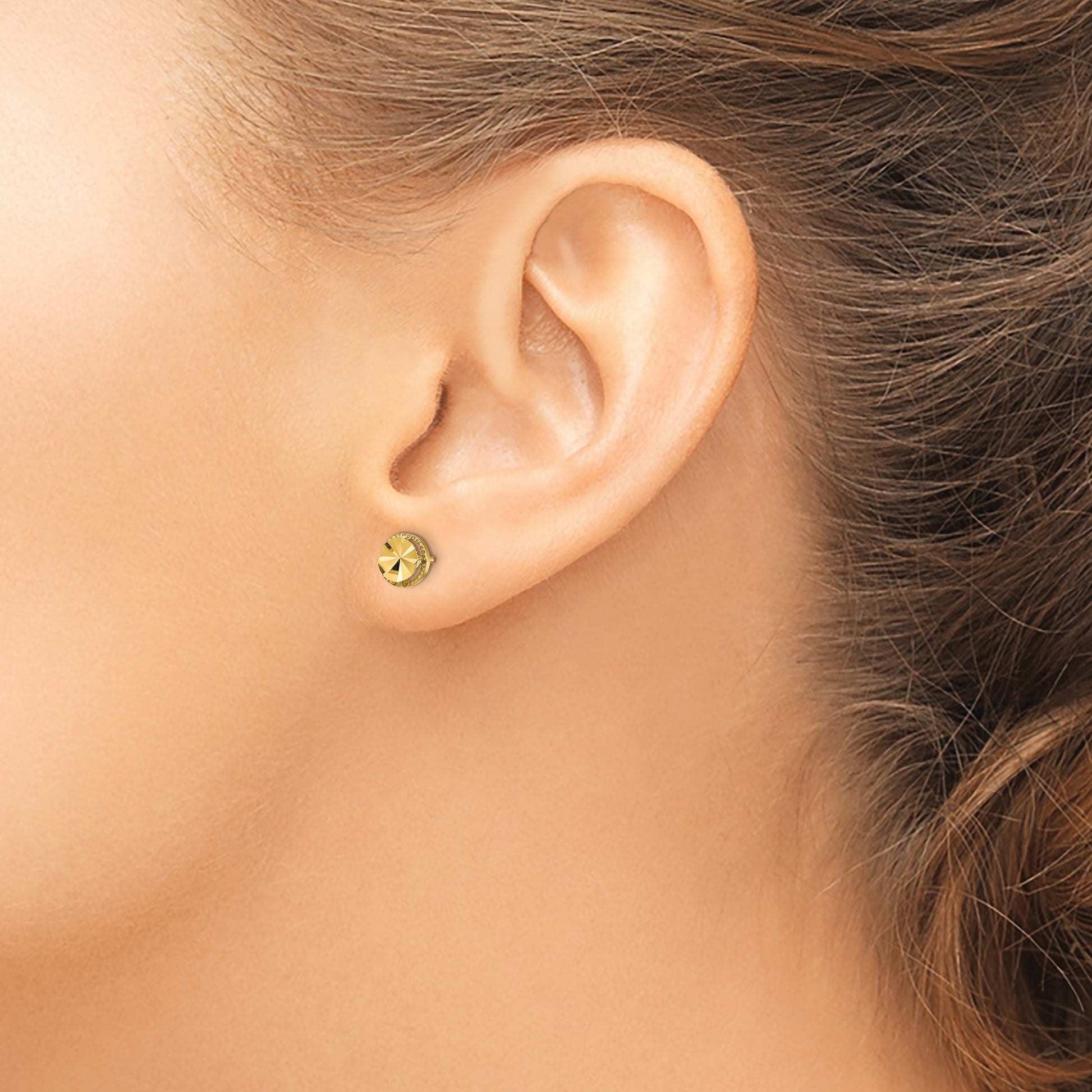 14K 6.25mm Diamond-Cut Round Post Earrings