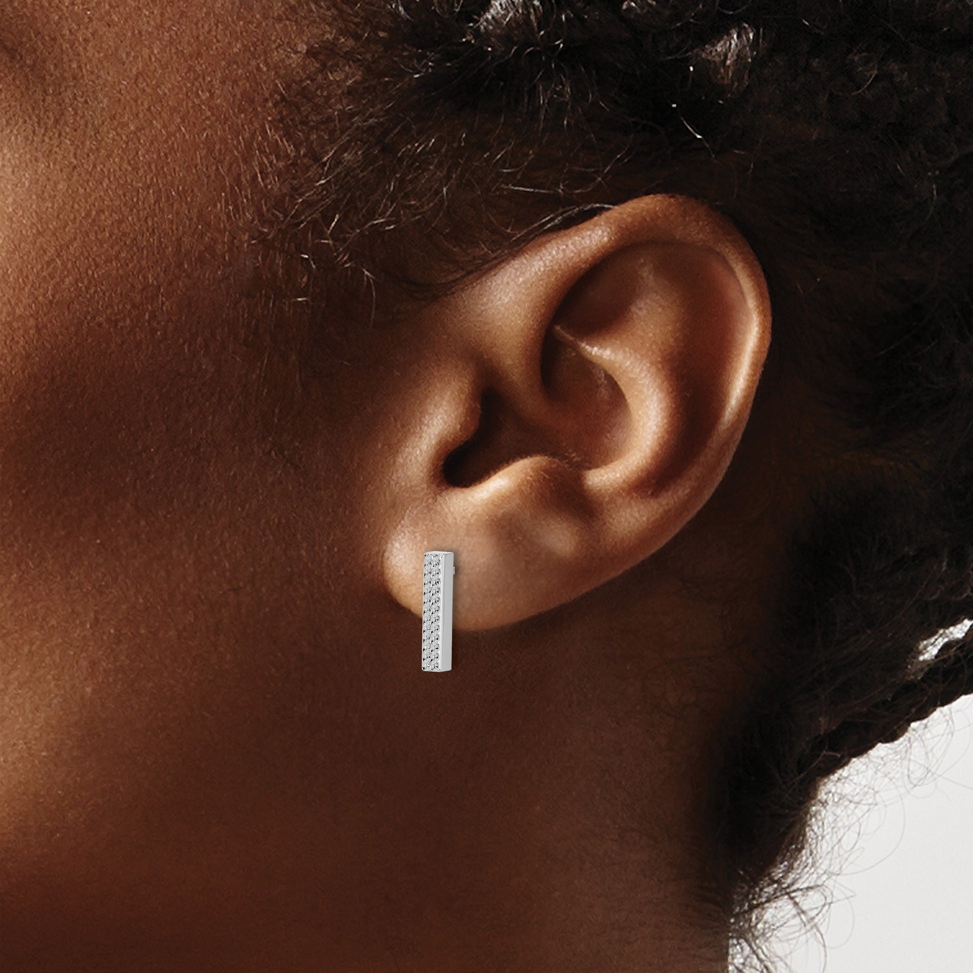 14K White Gold Textured 2.5x12mm Bar Post Earrings