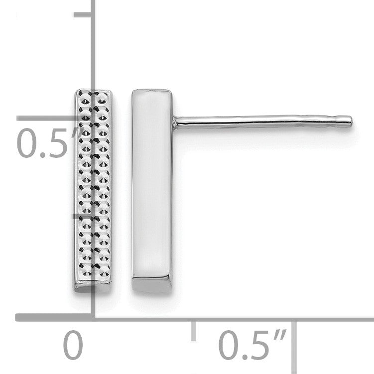 14K White Gold Textured 2.5x12mm Bar Post Earrings