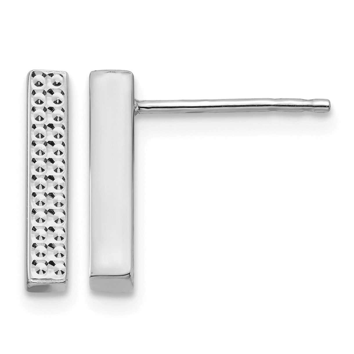 14K White Gold Textured 2.5x12mm Bar Post Earrings
