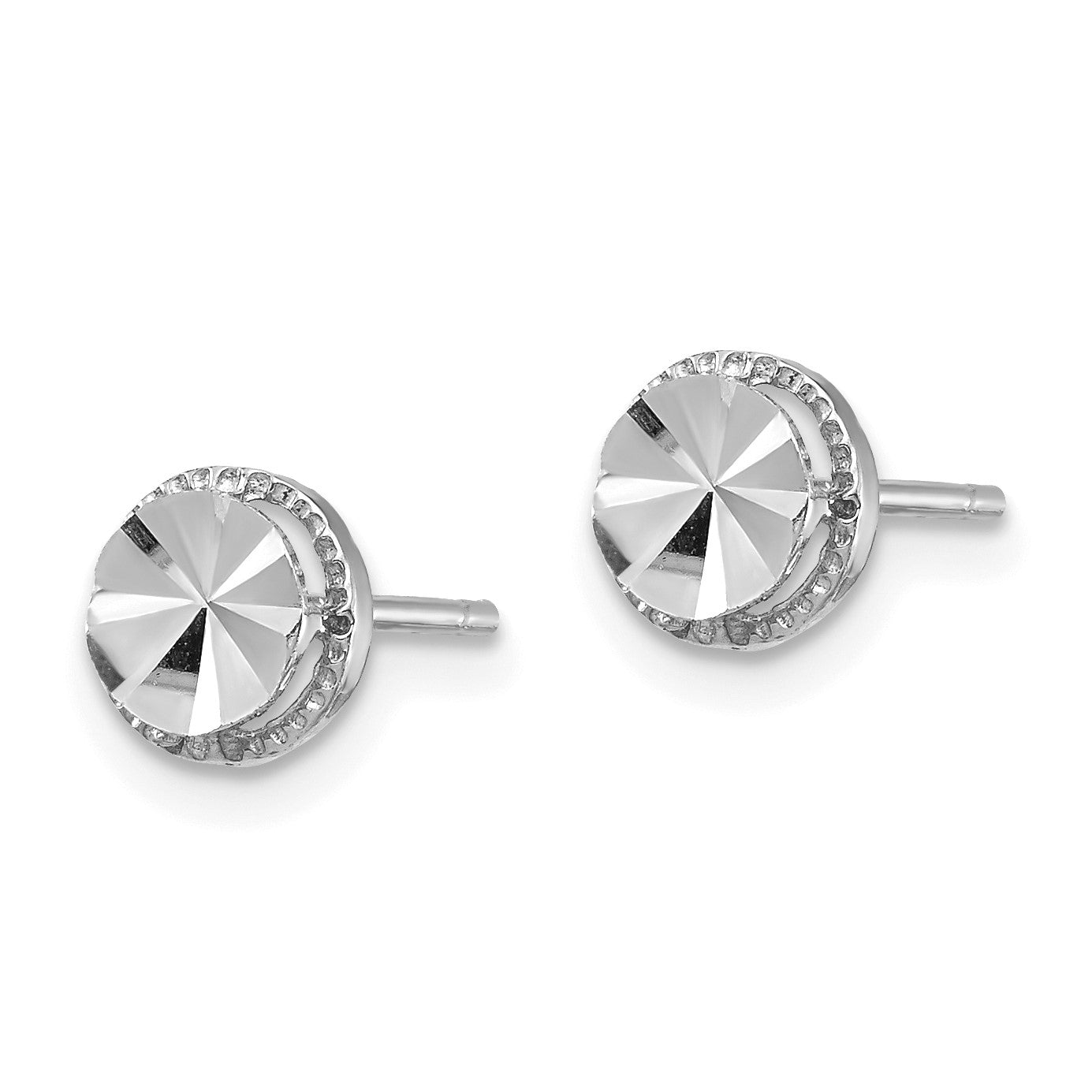 14K White Gold 6.25mm Diamond-Cut Round Post Earrings