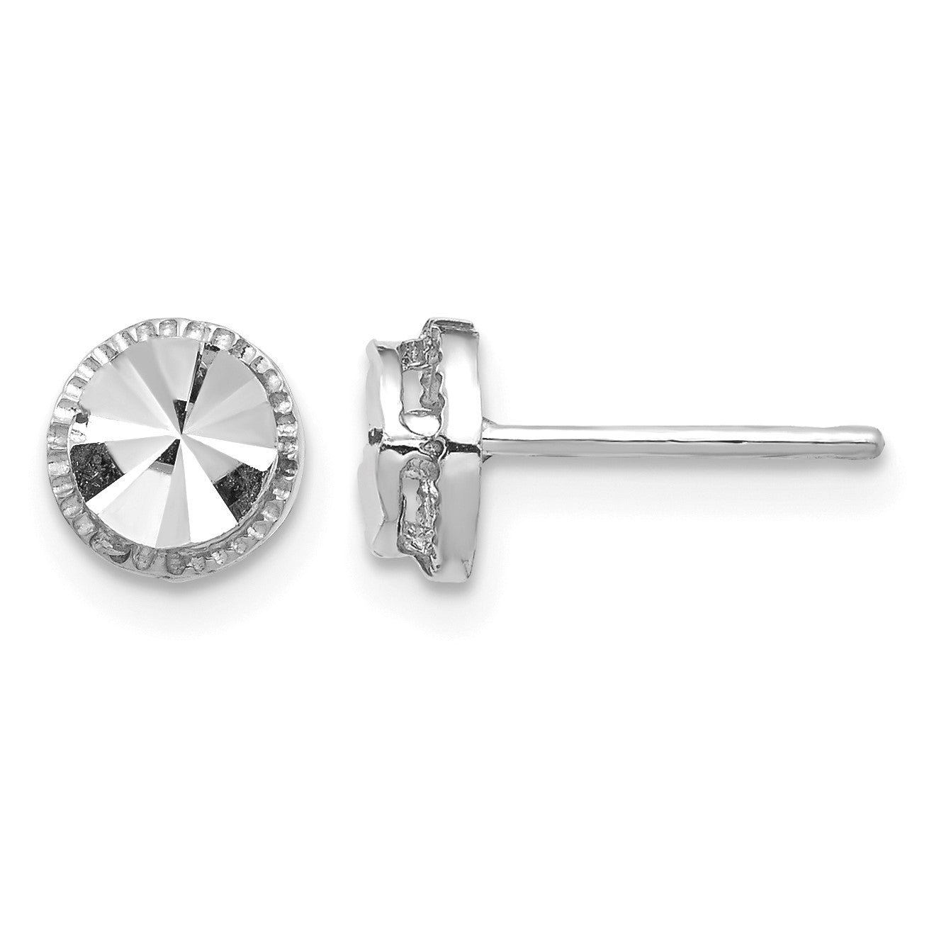 14K White Gold 6.25mm Diamond-Cut Round Post Earrings