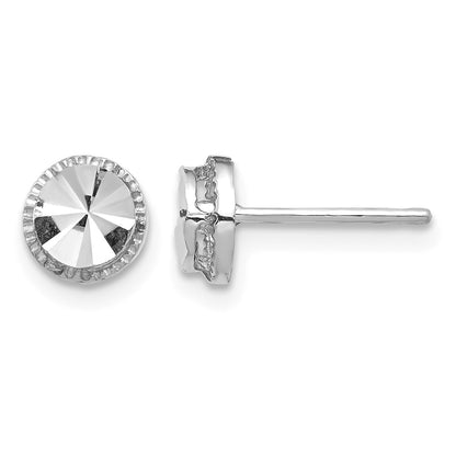 14K White Gold 6.25mm Diamond-Cut Round Post Earrings