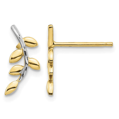 14K and White Rhodium Leaves Post Earrings
