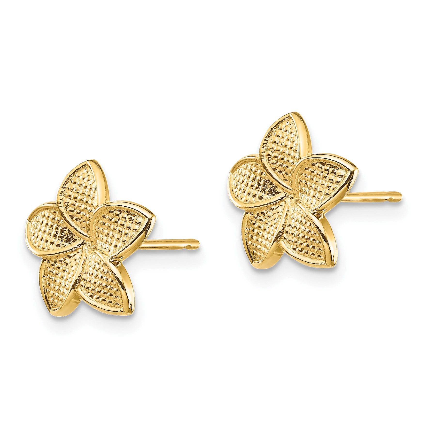 14K Polished and Textured Plumeria Post Earrings