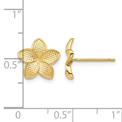 14K Polished and Textured Plumeria Post Earrings