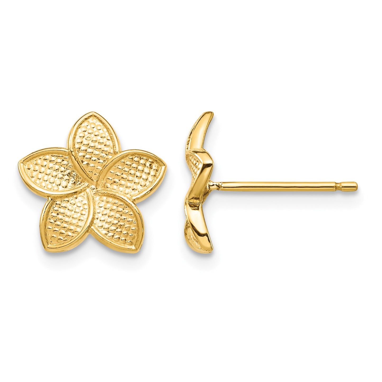 14K Polished and Textured Plumeria Post Earrings