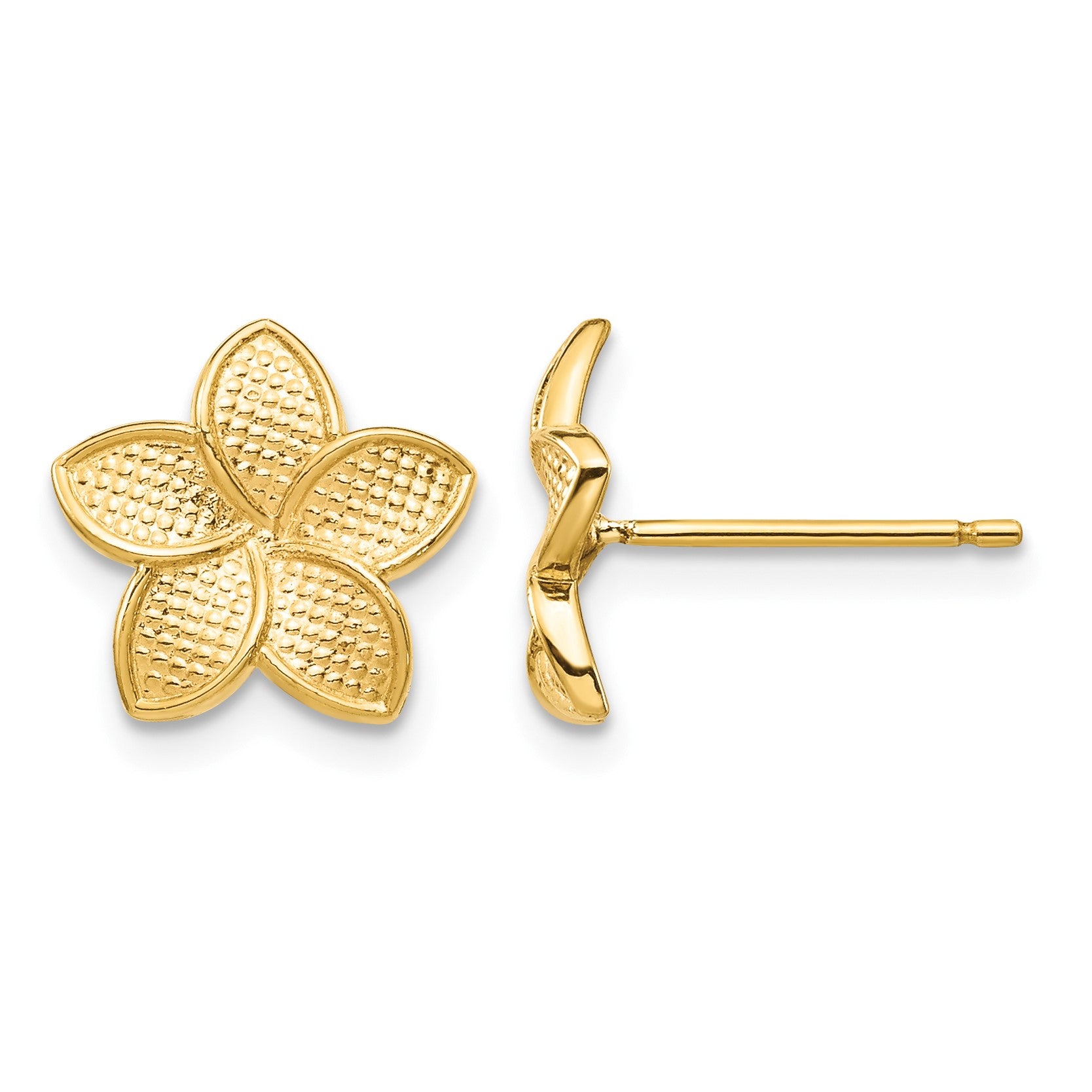 14K Polished and Textured Plumeria Post Earrings