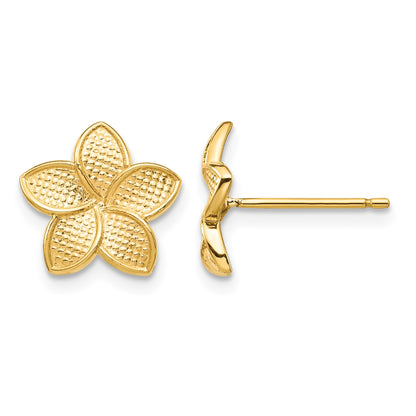 14K Polished and Textured Plumeria Post Earrings