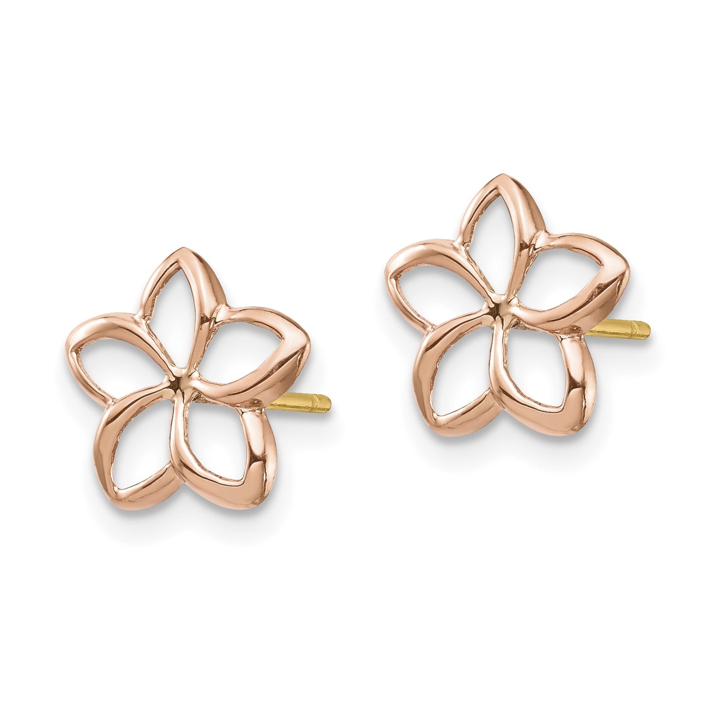 14K Two-tone Rose Gold with Yellow Gold Post Polished Plumeria Cut-out Post Earrings