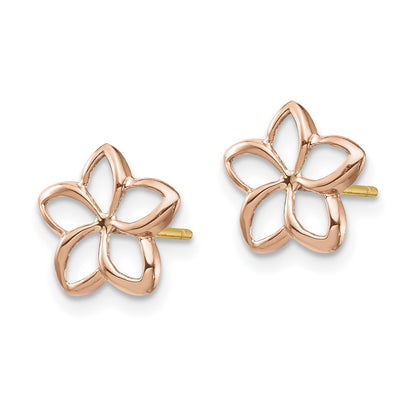 14K Two-tone Rose Gold with Yellow Gold Post Polished Plumeria Cut-out Post Earrings