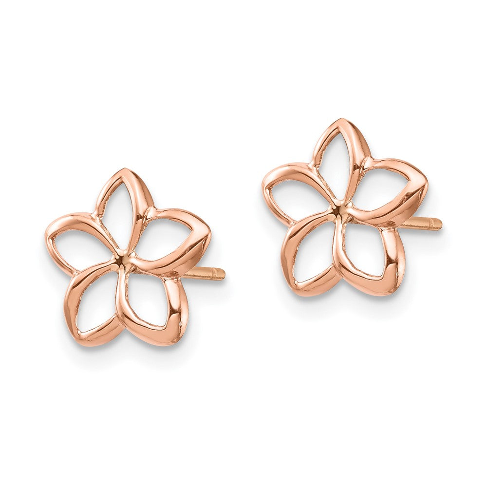 14K Rose Polished Plumeria Cutout Post Earrings