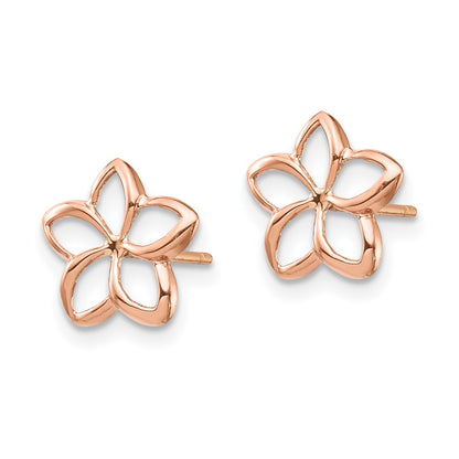 14K Rose Polished Plumeria Cutout Post Earrings