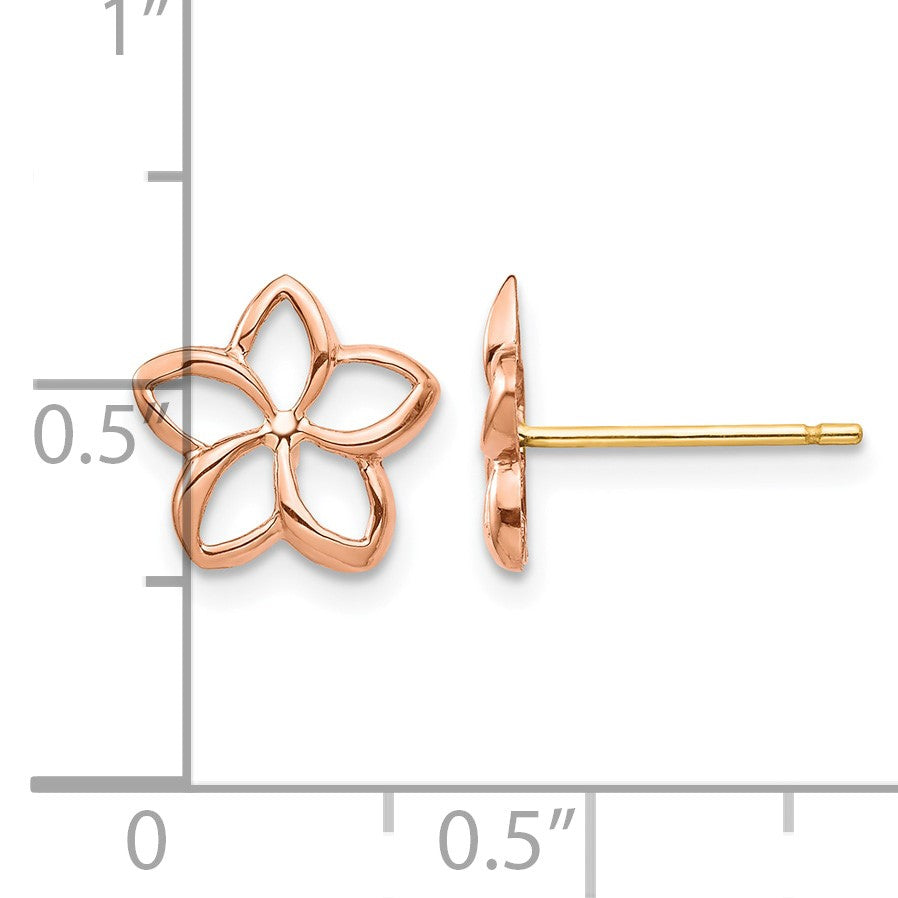 14K Two-tone Rose Gold with Yellow Gold Post Polished Plumeria Cut-out Post Earrings