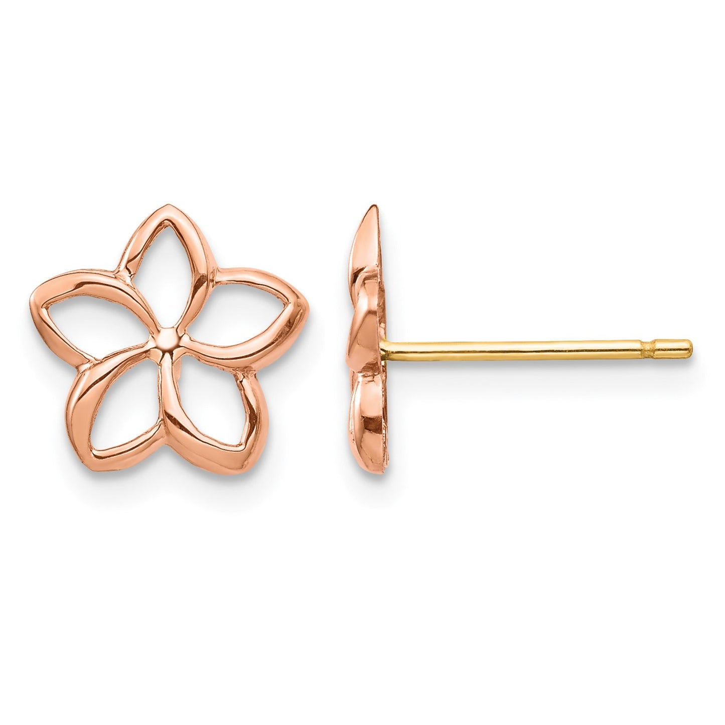 14K Two-tone Rose Gold with Yellow Gold Post Polished Plumeria Cut-out Post Earrings