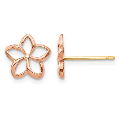 14K Two-tone Rose Gold with Yellow Gold Post Polished Plumeria Cut-out Post Earrings