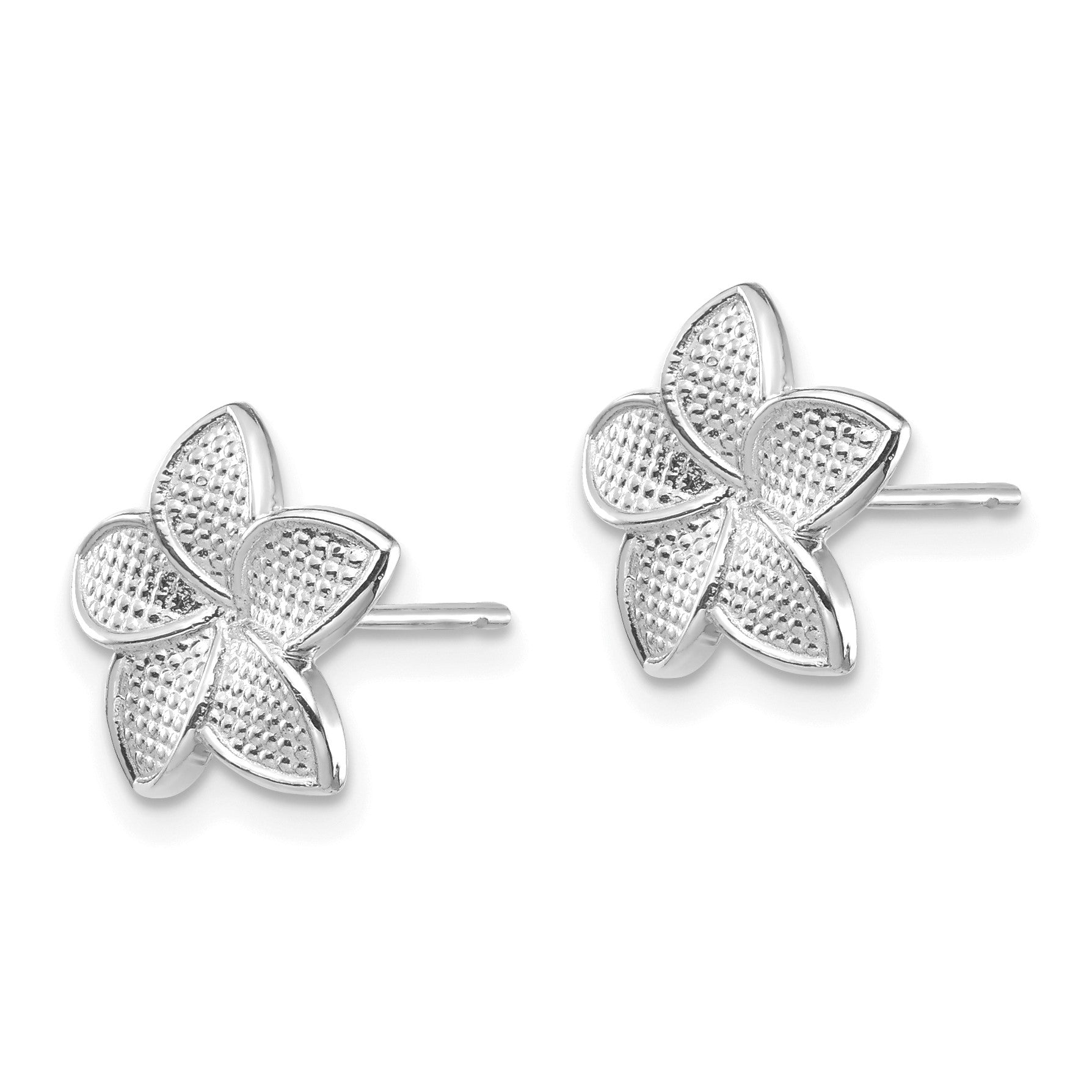 14K White Gold Polished and Textured Plumeria Post Earrings