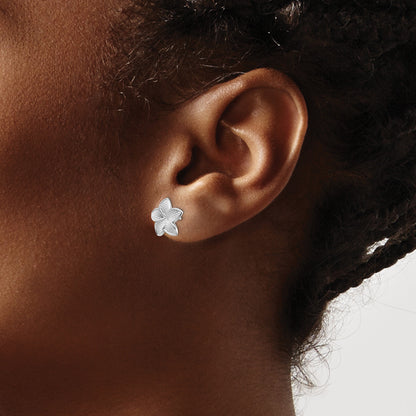 14K White Gold Polished and Textured Plumeria Post Earrings