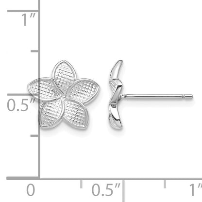 14K White Gold Polished and Textured Plumeria Post Earrings