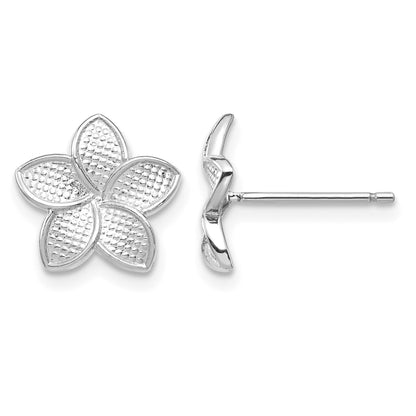 14K White Gold Polished and Textured Plumeria Post Earrings