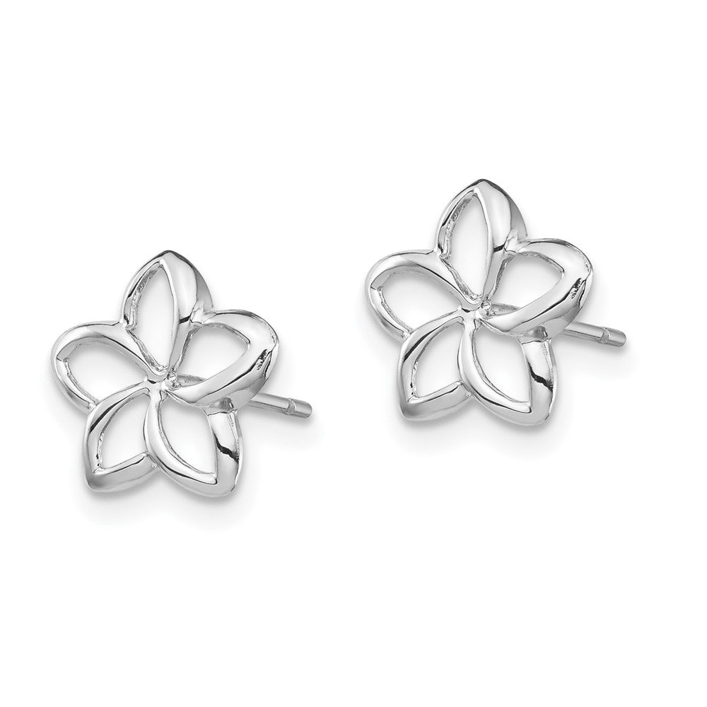 14K White Polished Plumeria Cutout Post Earrings