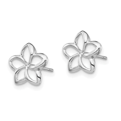 14K White Polished Plumeria Cutout Post Earrings