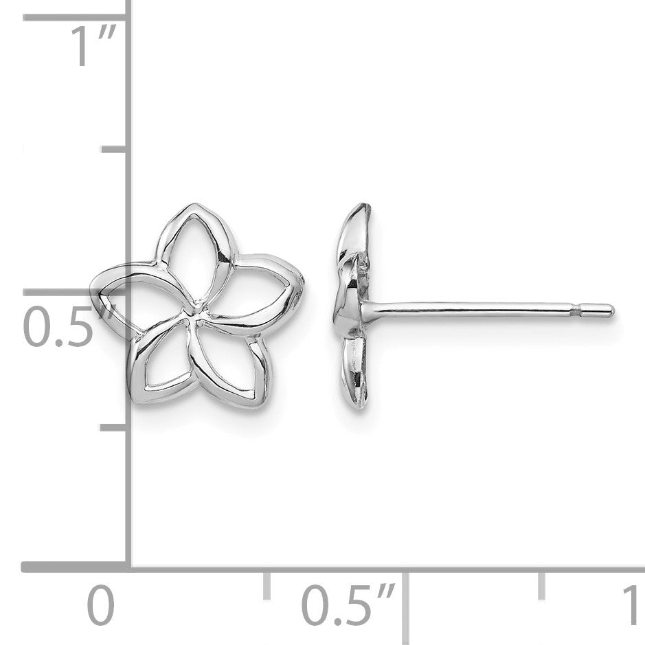 14K White Gold Polished Cut-out Plumeria Post Earrings